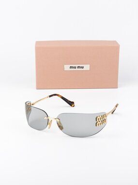 Miu Miu Women Sunglasses Gold Grey Rectangle Rimless MUA51S 5AK50K NEW AUTHENTIC